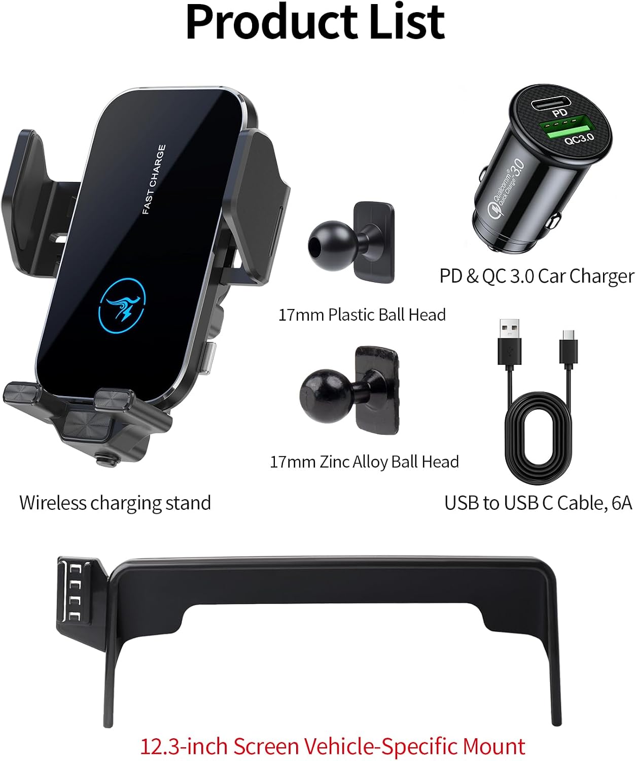 15W Wireless Fast Charger for Nissan Armada 2021-2024/ Infiniti 2022-2024 QX80 Accessories 12.3-inch Screen Fixed Clip, Interior Decoration Mobile Phone Mount, 360° Rotation