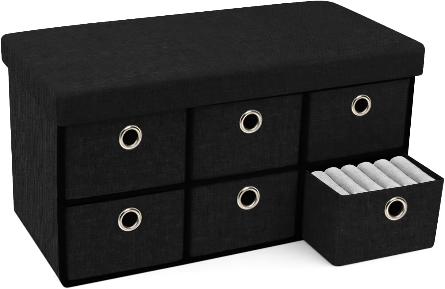 Large Folding Storage Ottoman Boxes,Storage Bench Seat Footstool,76 * 38 * 38cm 6 Drawers,Foldable Toy Storage Box Seat,Bench Pouffe Foot Stool, (Black)