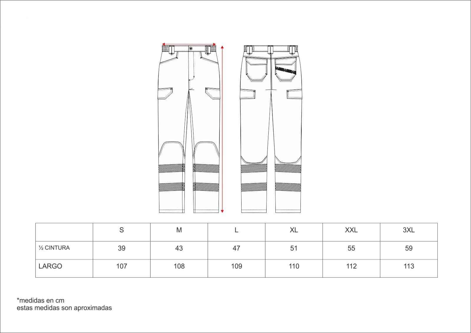WORKTEAM Pantalón Alta Visibilidad Slim Fit de Trabajo, Cintas Reflectantes Segmentadas, Multibolsillos. Unisex