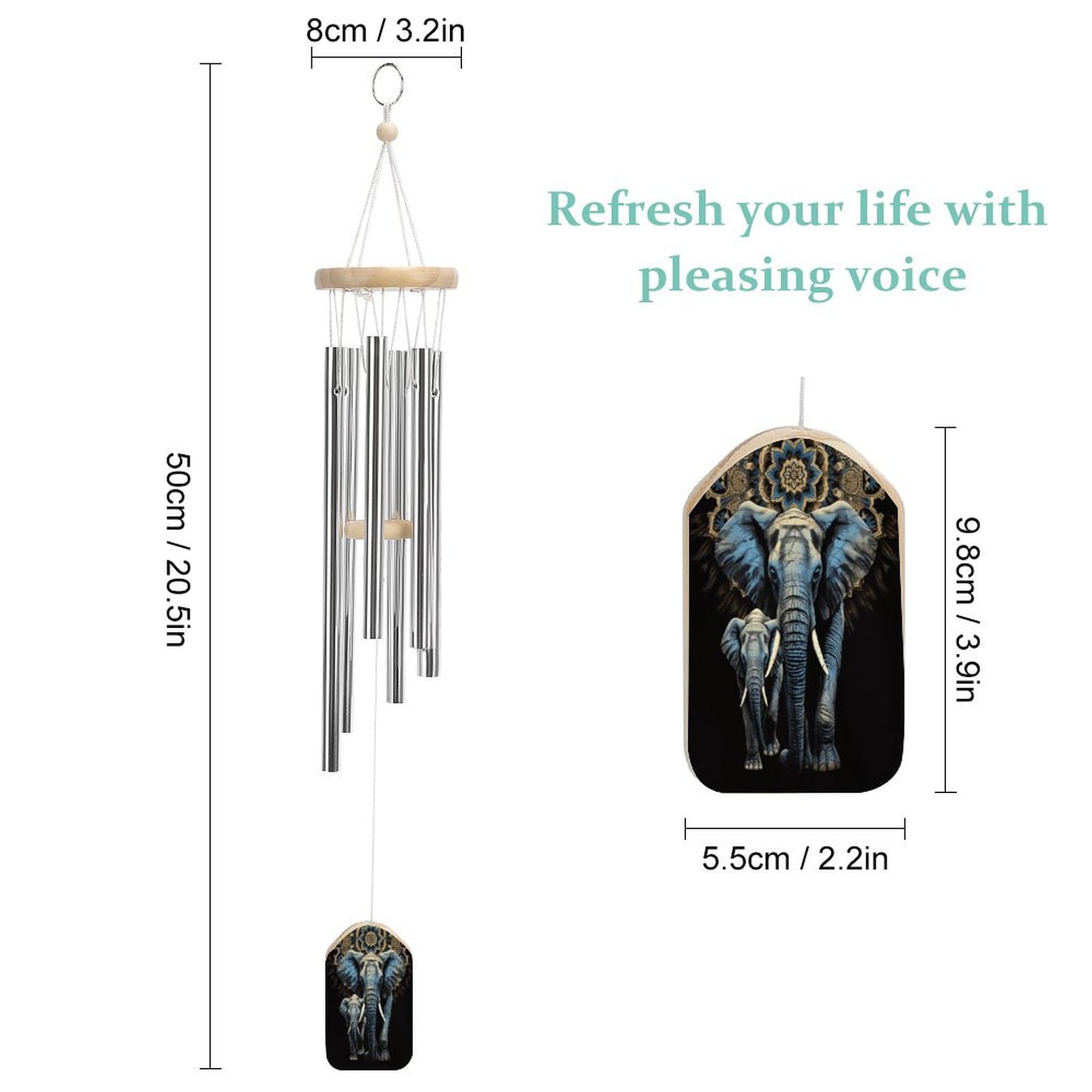 Outdoor Wind Chimes, Two Elephants on Background Printed Wind Chimes,Simple Wind Chimes,Curtain Wind Chimes for Home Decoration