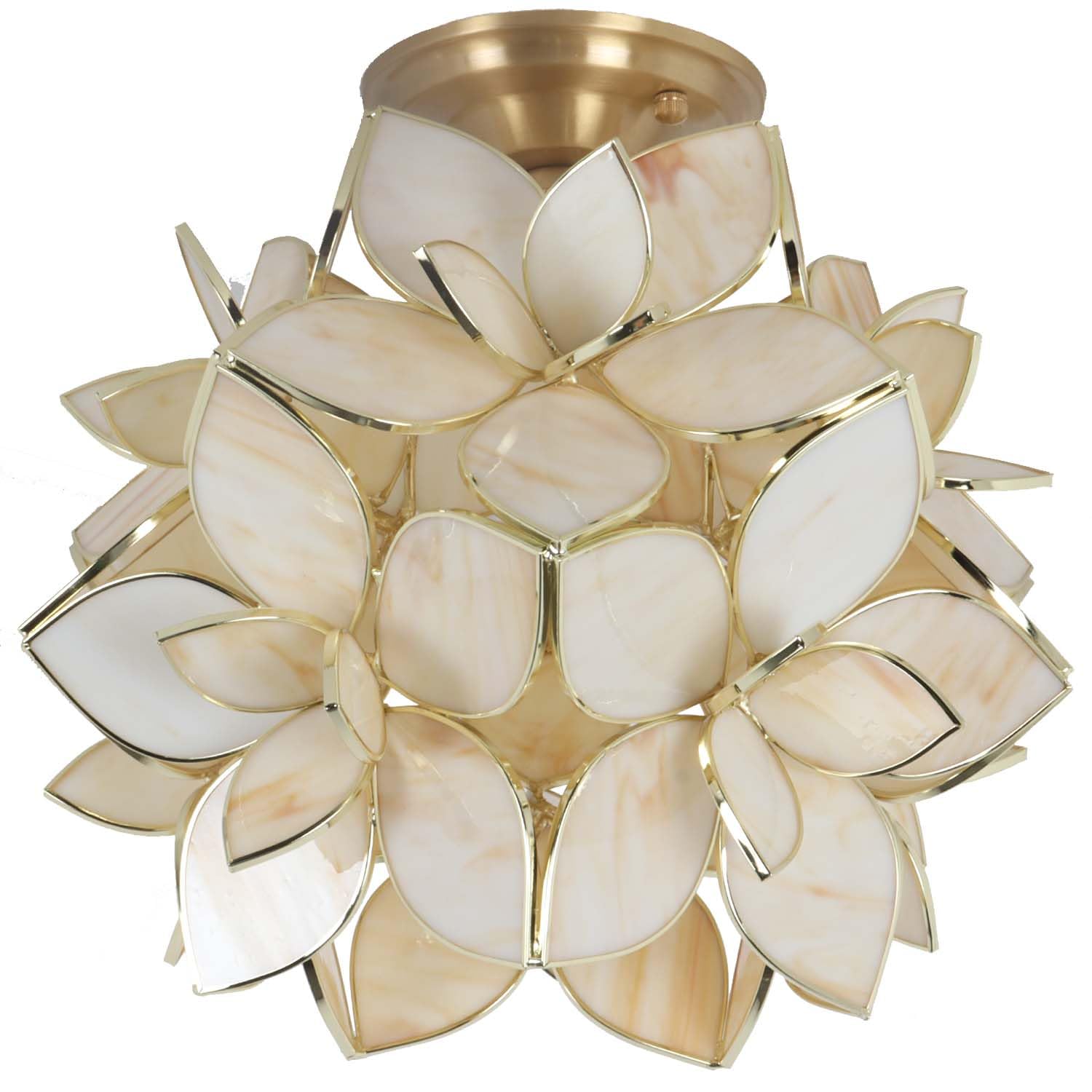 Bieye Flower Petals Tiffany Style Stained Glass Close to Ceiling Light for Home Decor (Cream White, 12" Rose Lily)