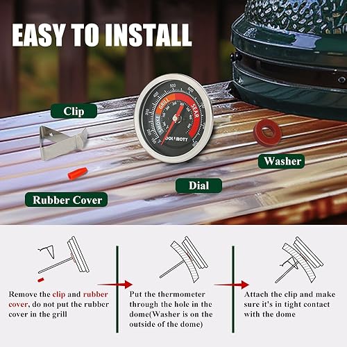 Miniatura 7 de Termómetro de repuesto mejorado para piezas de huevos verdes grandes, medidor de temperatura BGE para accesorios de huevo verde, 150-900F con esfera