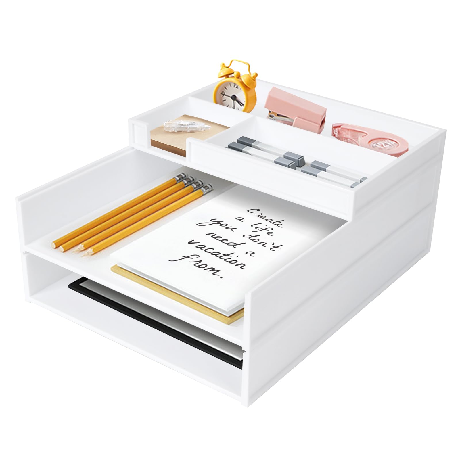 Dadabig Portadocumentos de Escritorio A4, Bandeja de 3 Niveles, Organizador de Papel de Oficina, Bandeja Plástico, Bandeja de sobremesa apilable A4, para Casa u Oficina, Blanco