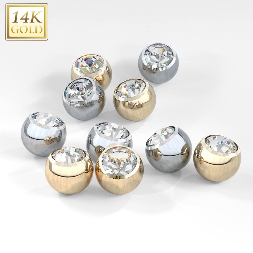 Paula & Fritz® Piercing Ersatz-Kugel 14 Karat Echtgold Innengewinde 1,2-mm 1,6-mm Stärke Kombinierbar Mehrfarbig Zirkonia Barbell Labret Surface