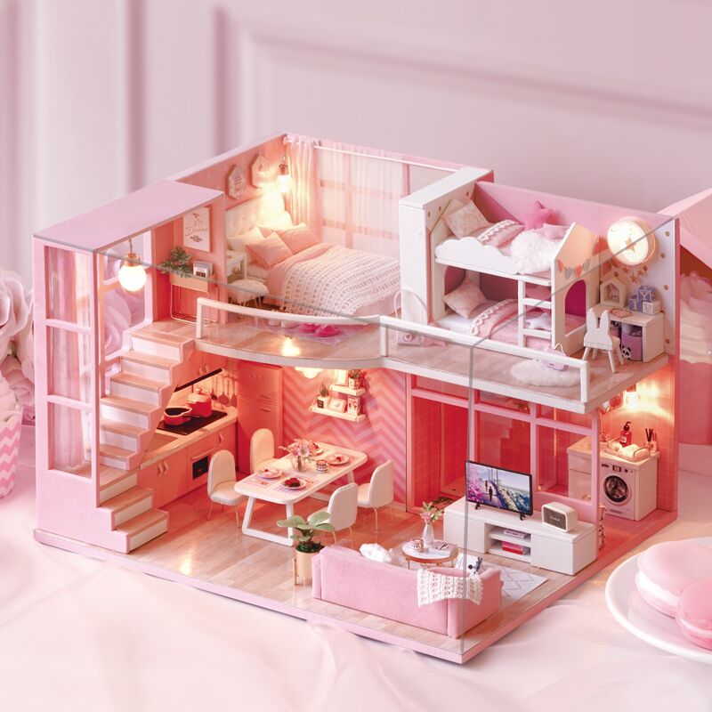 ❤ドールハウス Amazon.com: TuKIIE DIY Miniature Dollhouse Kit with Furniture, 1