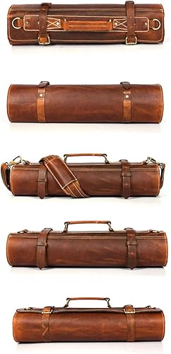 Miniatura 6 de Tolredo - Estuche para cuchillos de chef de cuero genuino de búfalo con 10 ranuras y 1 bolsillo con cremallera para almacenamiento culinario, bolsa