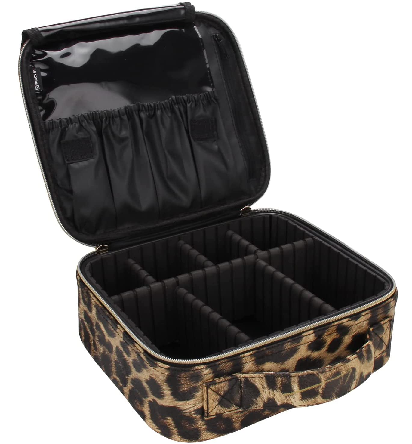 INOVERA (LABEL) Pu Leather Makeup Organizer Bag For Women, Girls & Bridal - Travel Cosmetic Kit Storage Organiser Toiletry Vanity Box With Adjustable, 26L X 23B 9H Cm (Leopard Printed), Multicolor
