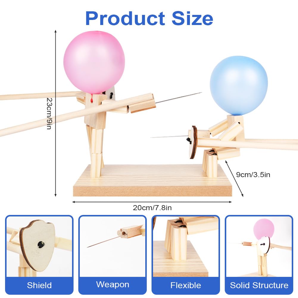 AYESY Wooden Balloon Brawlers Fencing Game, Balloon Bamboo Man Fencing Puppets Game with 200 Balloons - Image 2