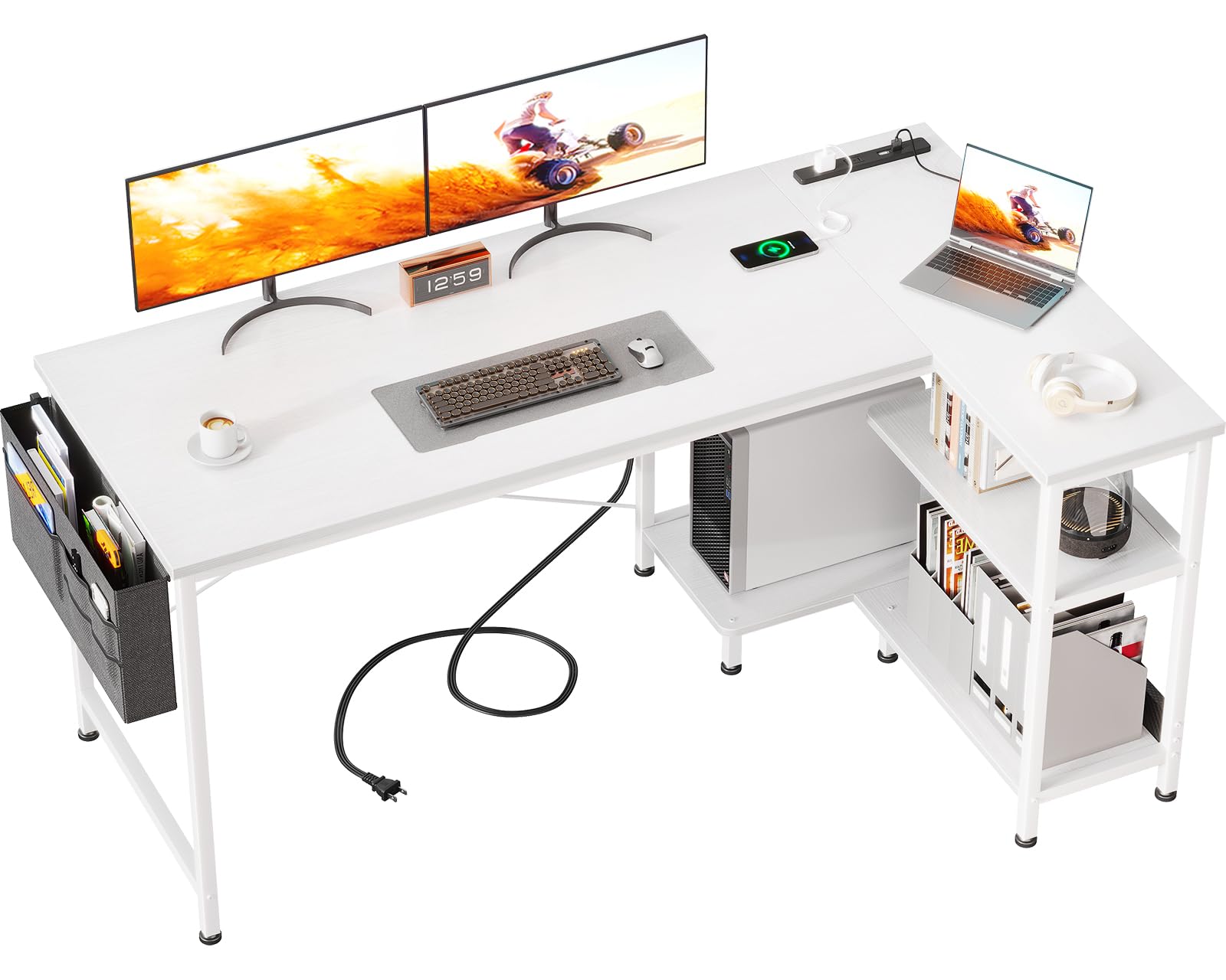 Amazon | AODK ゲーミングデスク コンセント付き パソコンデスク 袋