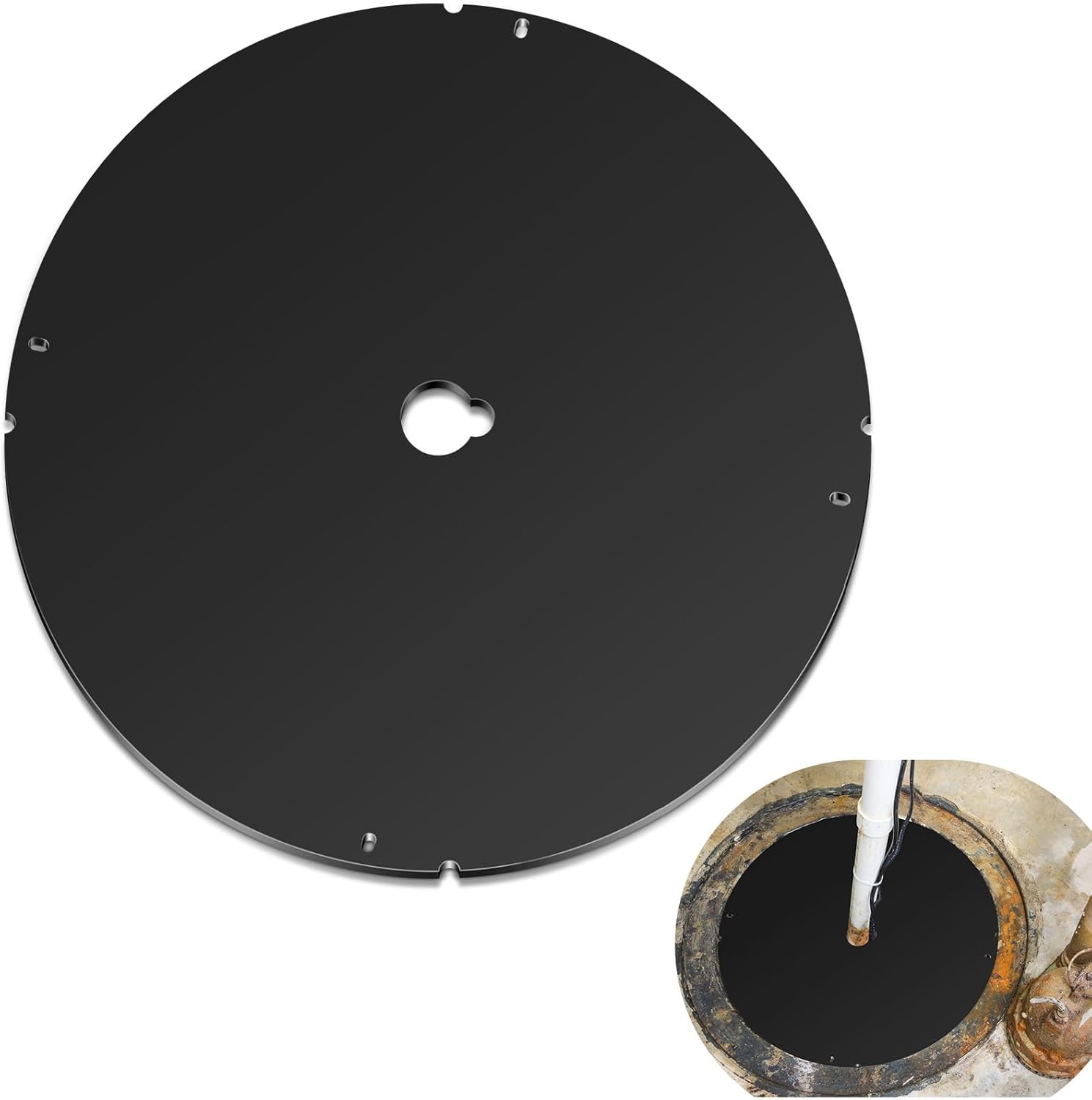 20.5 Inch Sump Pump Cover Plastic Submersible Sump Basic Cover Black Septic Tank Lid for Water Pump Basin Bucket Outdoor Well(Hole) 20.5 Inch Hole