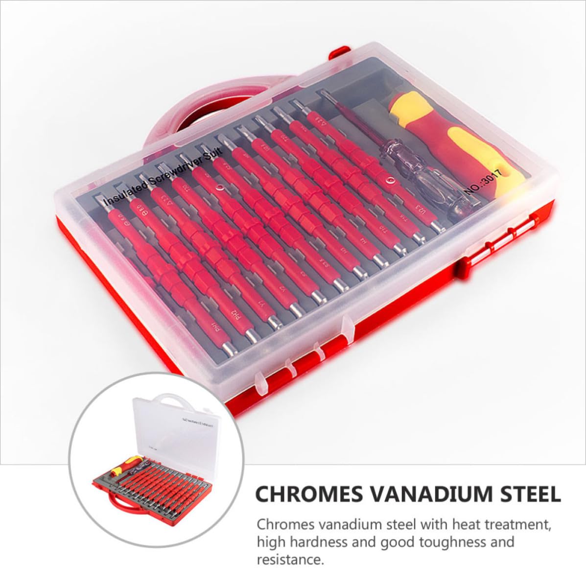 Set di Cacciaviti Elettricista Professionali 26 in 1 Custodia Portatile in Acciaio Rosso Resistente per Lavoro Professionale e Fai da Te a Casa