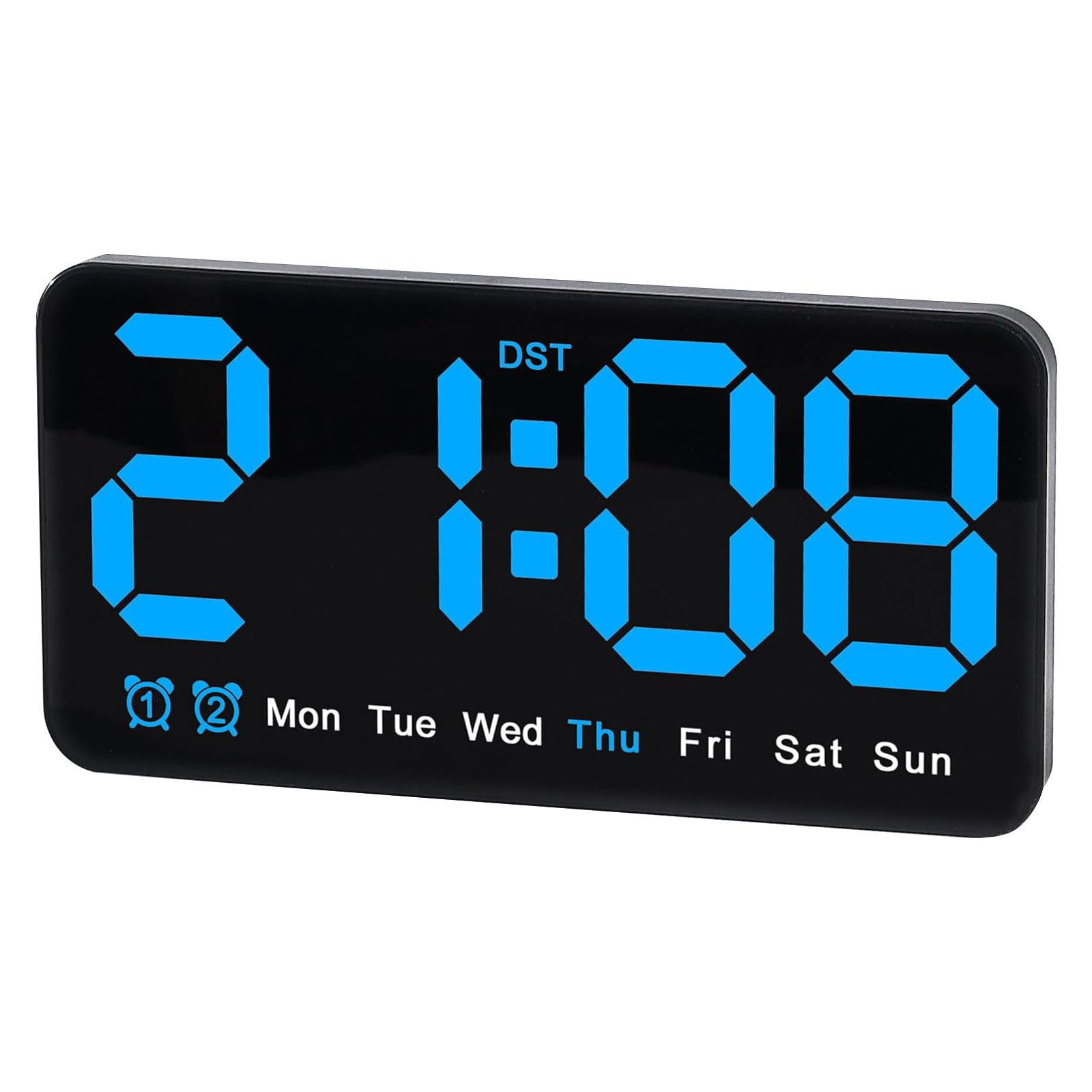 WORLUDE Digital Wall Clock - 8.5 Inch Large Display LED Alarm Clock with Snooze, Date Week Temperature Double Alarm, 3 Brightness Adjustable for Bedroom Office Children's room(Blue)