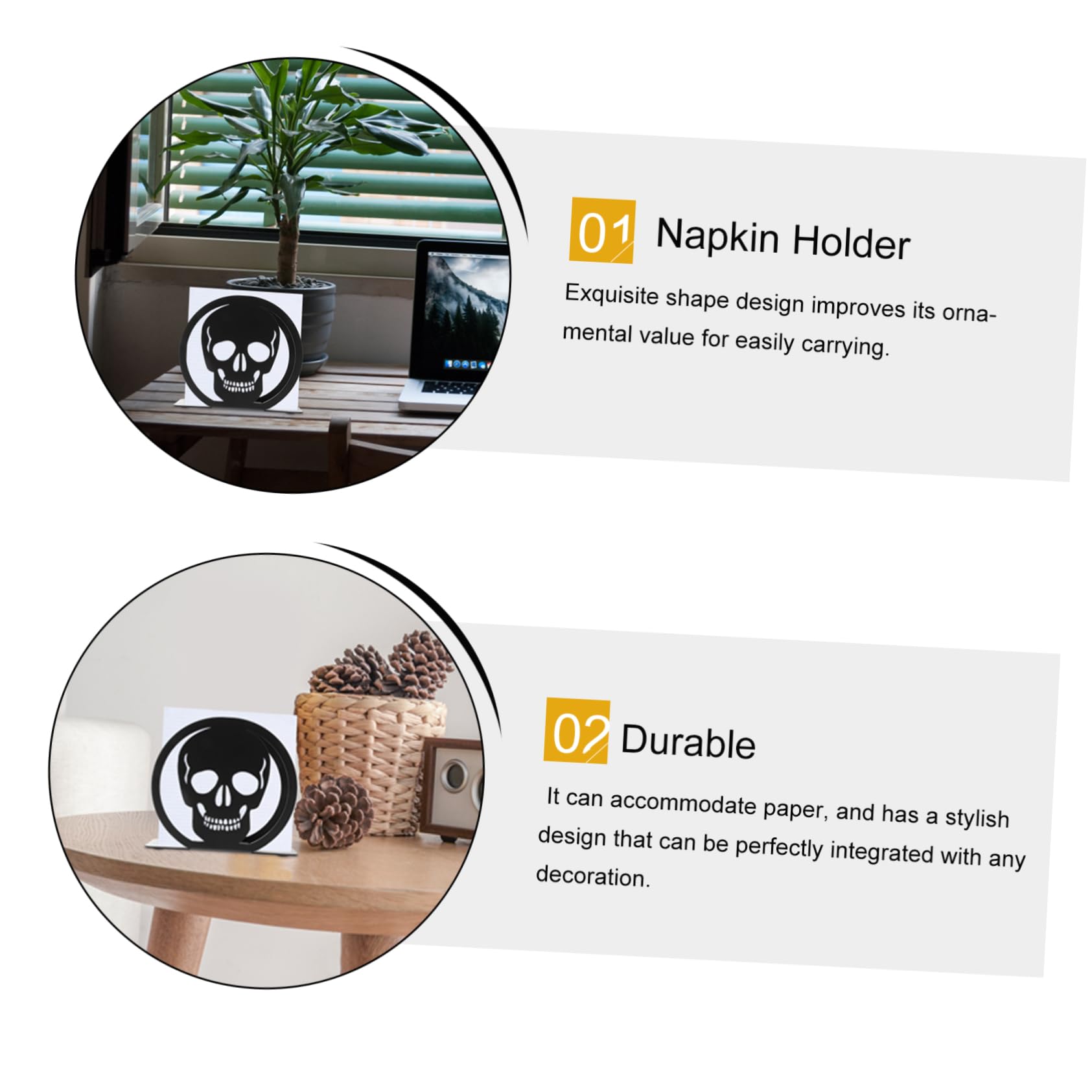 4 Piezas Estante De Almacenamiento De Tejido Decoración De La Alternativa Dispensador De Pañuelos De Cráneo Servilleteros Para Mesas Estante De Tejido Planchar Black TOPBATHY