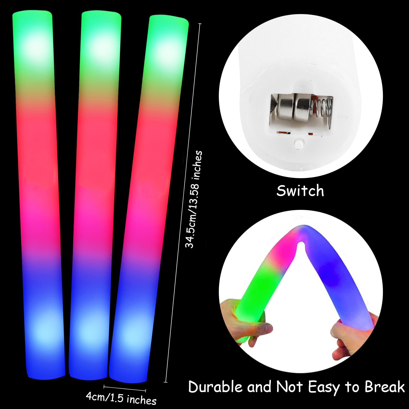 Foam Light UP Sticks,10 PCS LED Foam Sticks Light Up Foam Sticks with 3 Light Functions Glow in the Dark Party Bags Flashing Glow Sticks for Party - Image 4