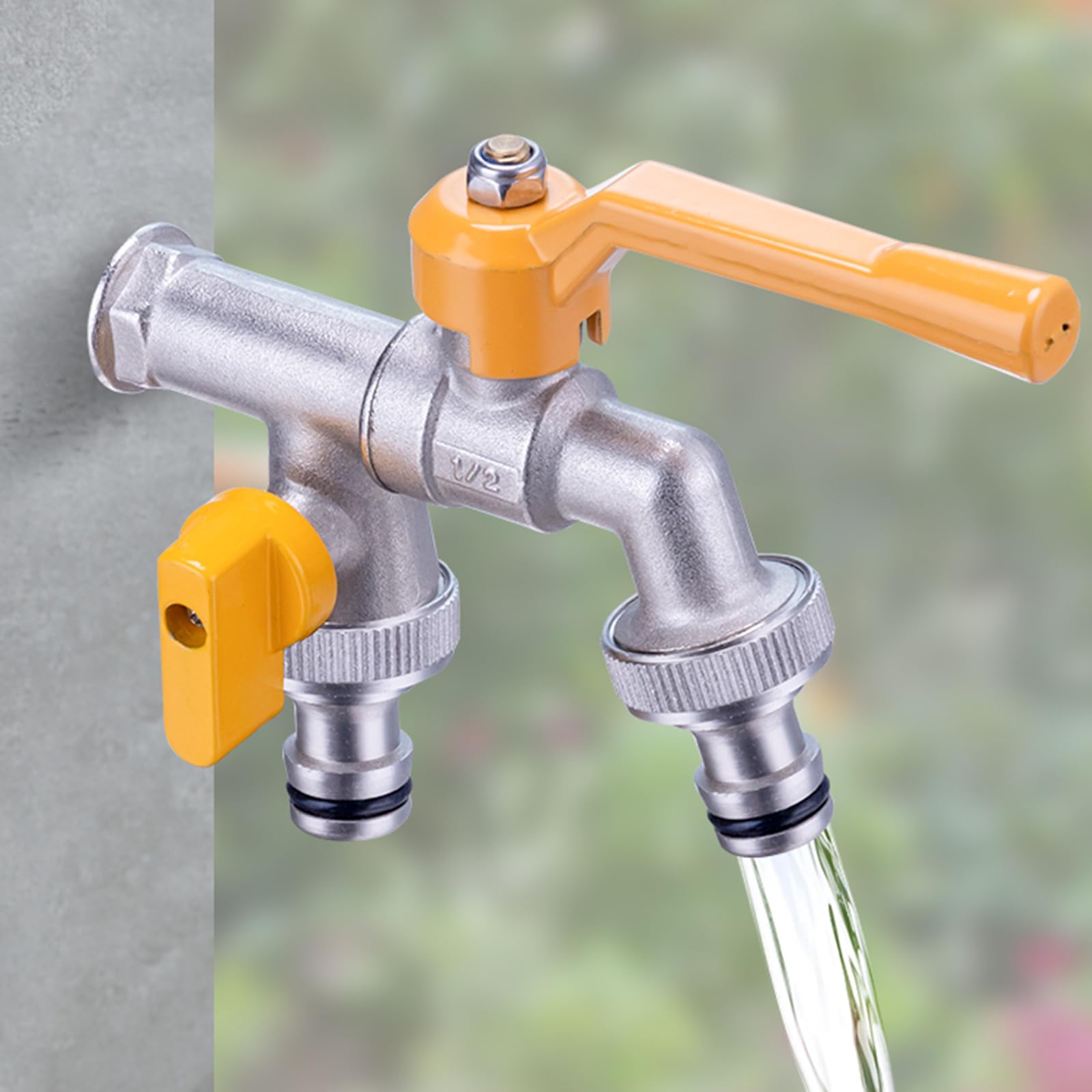Rubinetto Da Giardino Esterno Valvola A Sfera in Ottone con Doppio Rubinetto Antigelo Da 1/2 Pollice per Irrigazione,Argento Cromato