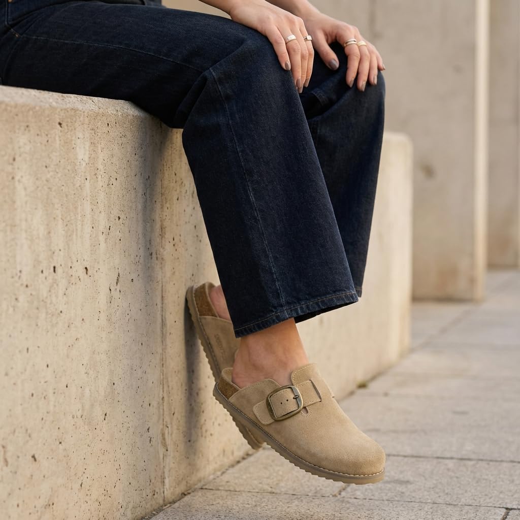 CUSHIONAIRE Women's Blain Genuine Suede Slip-On Clogs with + Memory Foam & Chic Buckle Mule - Comfortable, Non-Slip, Wide Widths Available - Image 8