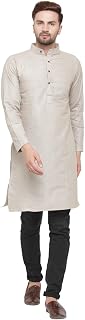 Mens' Solid Grey Self Design Cotton Long Kurta {EAMKC0021}