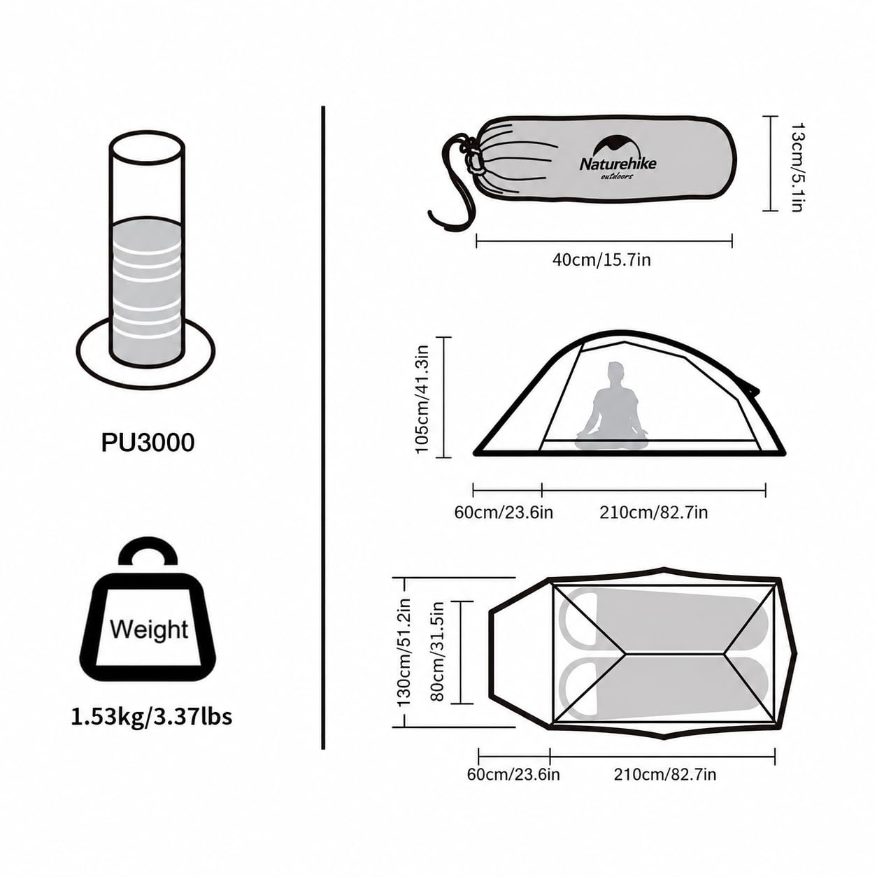Naturehike Cloud Up Pro - Tenda leggera per 2 persone, con orlo, autoportante, ultraleggera, da campeggio, escursionismo, tenda per due persone