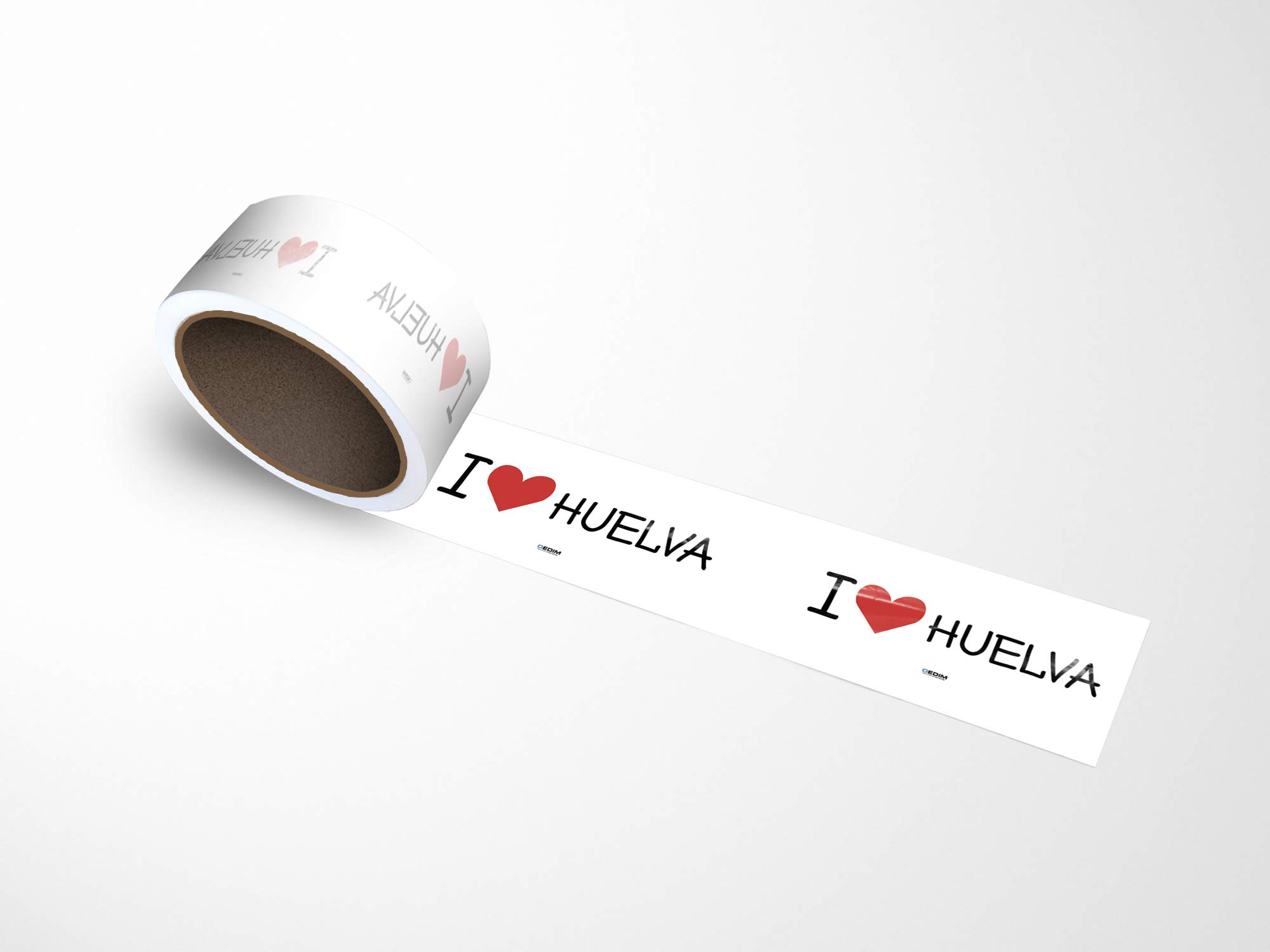 Oedim Rollo Bobina con 500 Etiquetas de I Love Huelva | 9x3,5cm | Fabricadas en Polipropileno Blanco Adhesivo