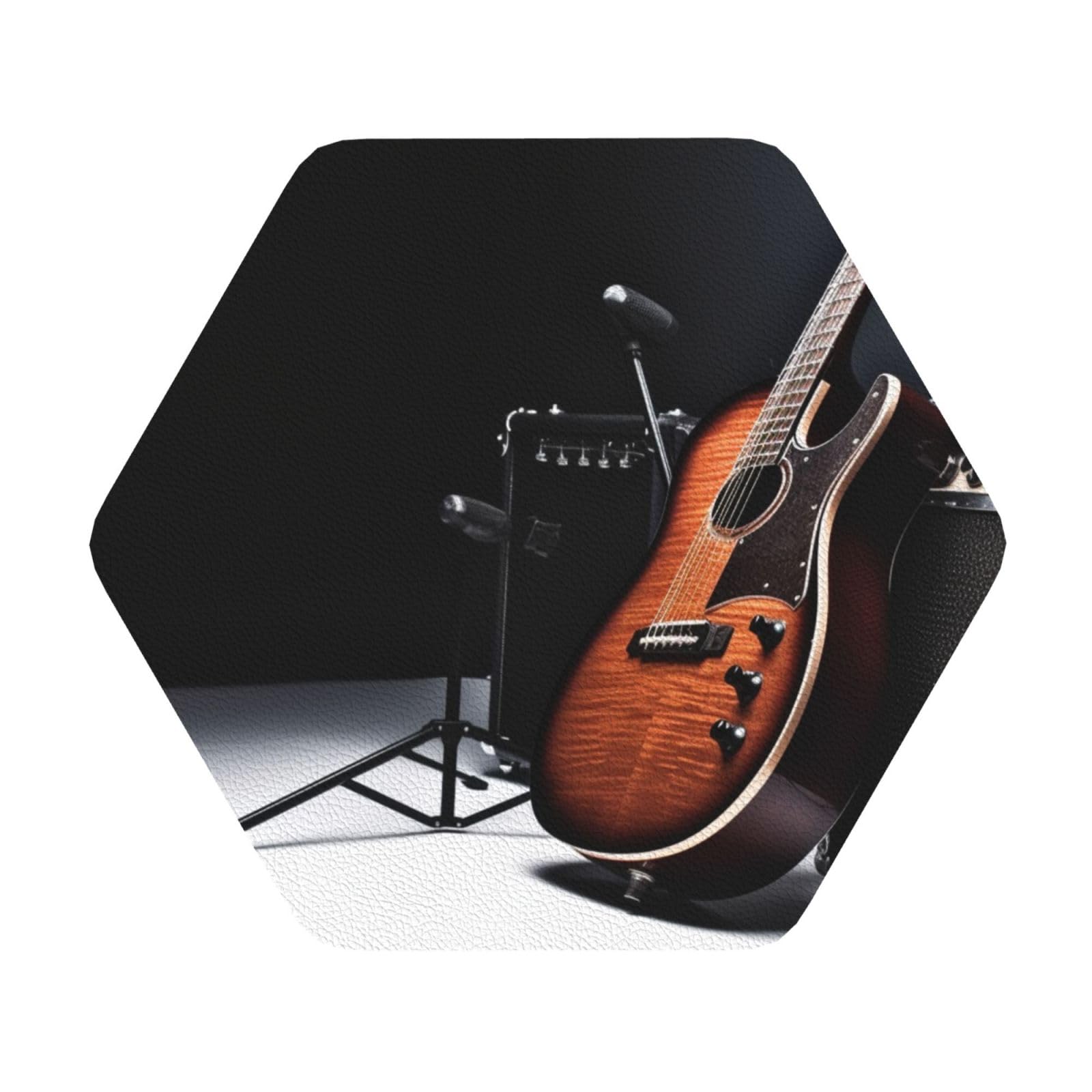 Lhbwcvn Hexagon Leather Drink Coasters Set Of 4, Musical Instrument Guitar Coasters For Drinks Absorbent Beverage Cup Mat Housewarming Gifts Modern Style Coaster For Coffee Table Decor
