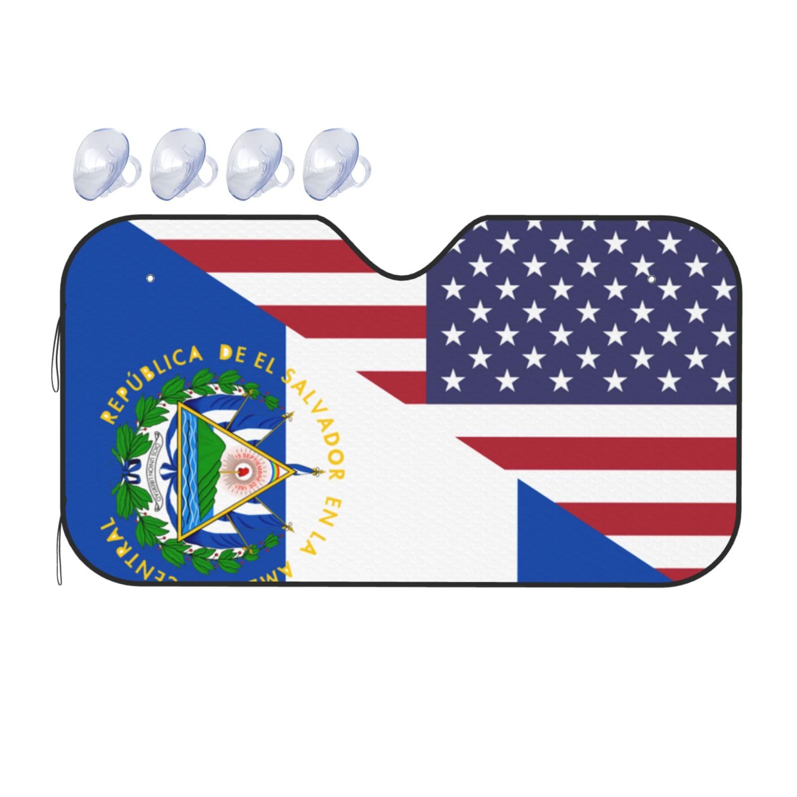 America El Salvador Friendship Flag Foldable Car Windshield Sunshade Blocks Heat and Sun Glare Uv Rays