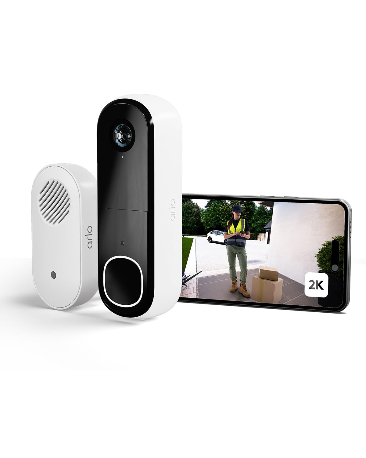 Arlo 2K HD Video Türklingel Mit Kamera & Türgong Kabellos, WLAN Doorbell, Bewegungsmelder, 2-Wege-Audio, Ring Sirene, Haustür Nachtsicht, Smart, Alexa Kompatibel + Arlo Secure Plan Testzeitraum