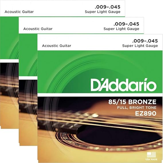D'Addario EZ890 Bronze Superlight Acoustic Guitar Strings (3 Pack)