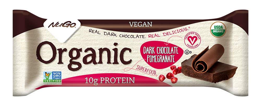 NuGo Organic Chocolate Pomegranate, 10g Vegan Protein, Gluten Free, 12 Count