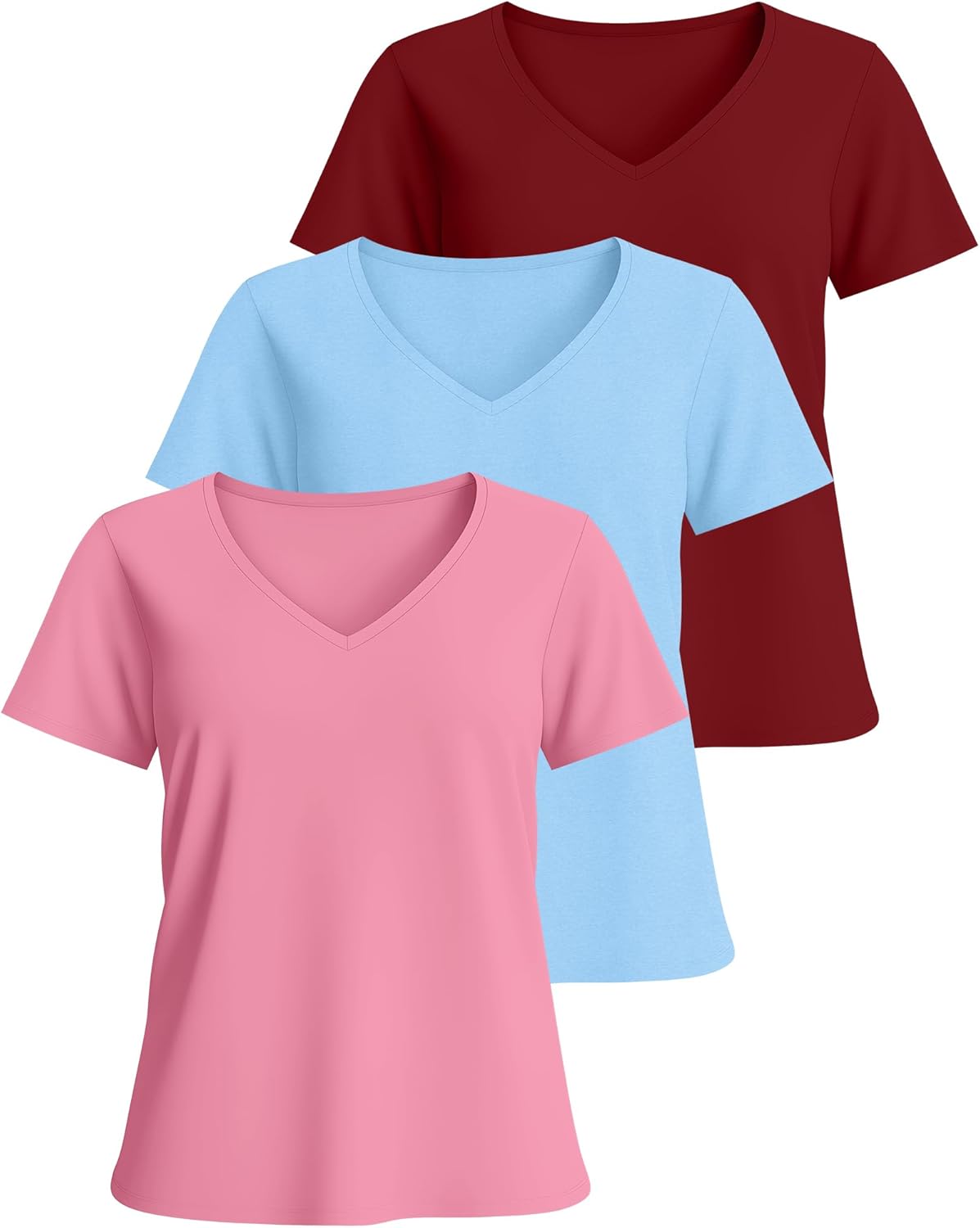Neer 3 Pack Women's Plus Size T Shirts Short Sleeve V Neck Tops Solid Flat Hem Basic Loose Causal Tees - Image 4