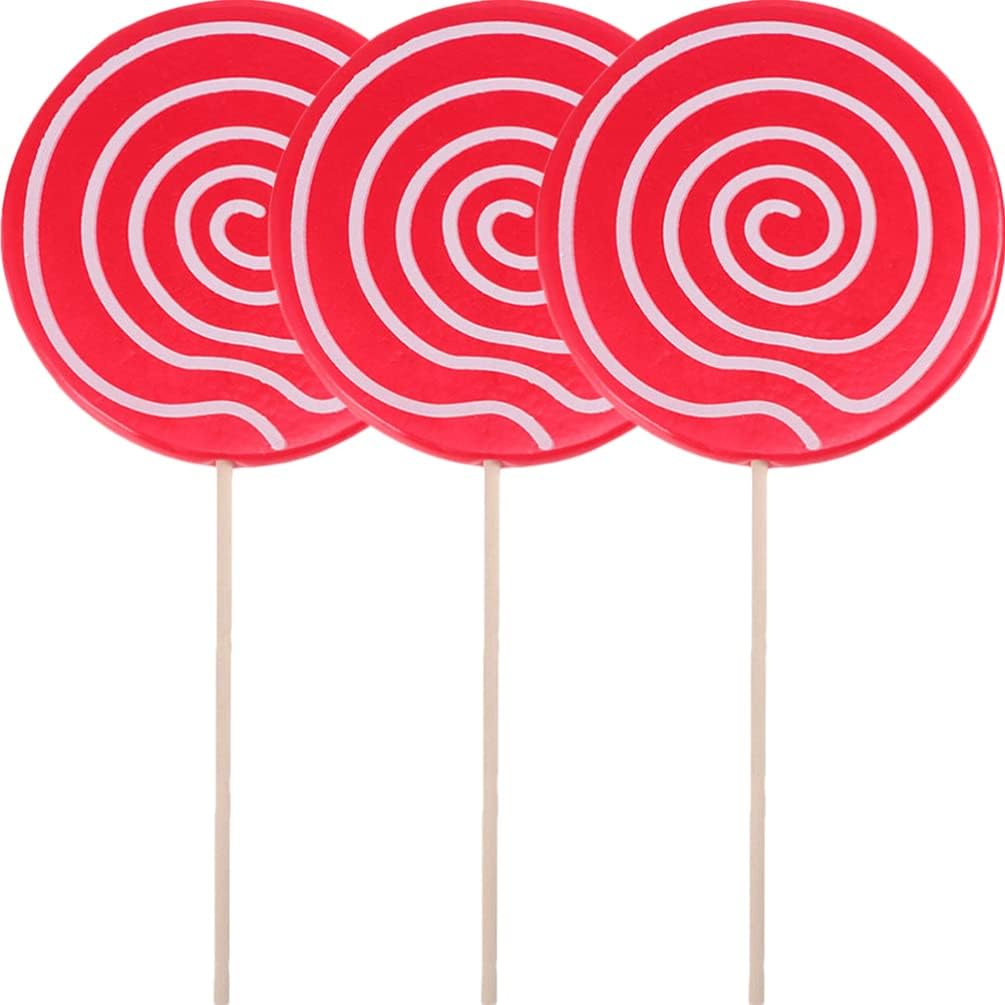 Zerodeko Lollipop Prop Large Candy Ornaments, Resin Food Decor Wedding Photo Props Kitchen Display Decoration Fake Lollipop Decoration Creative Photo Prop Party Candy Model for Kids 3PCS