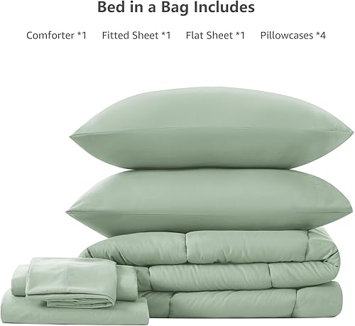 Miniatura 6 de CozyLux Juegos de edredón tamaño Queen  Juego de cama en una bolsa de 7 piezas verde salvia, juegos de ropa de cama Queen con edredón acolchado para