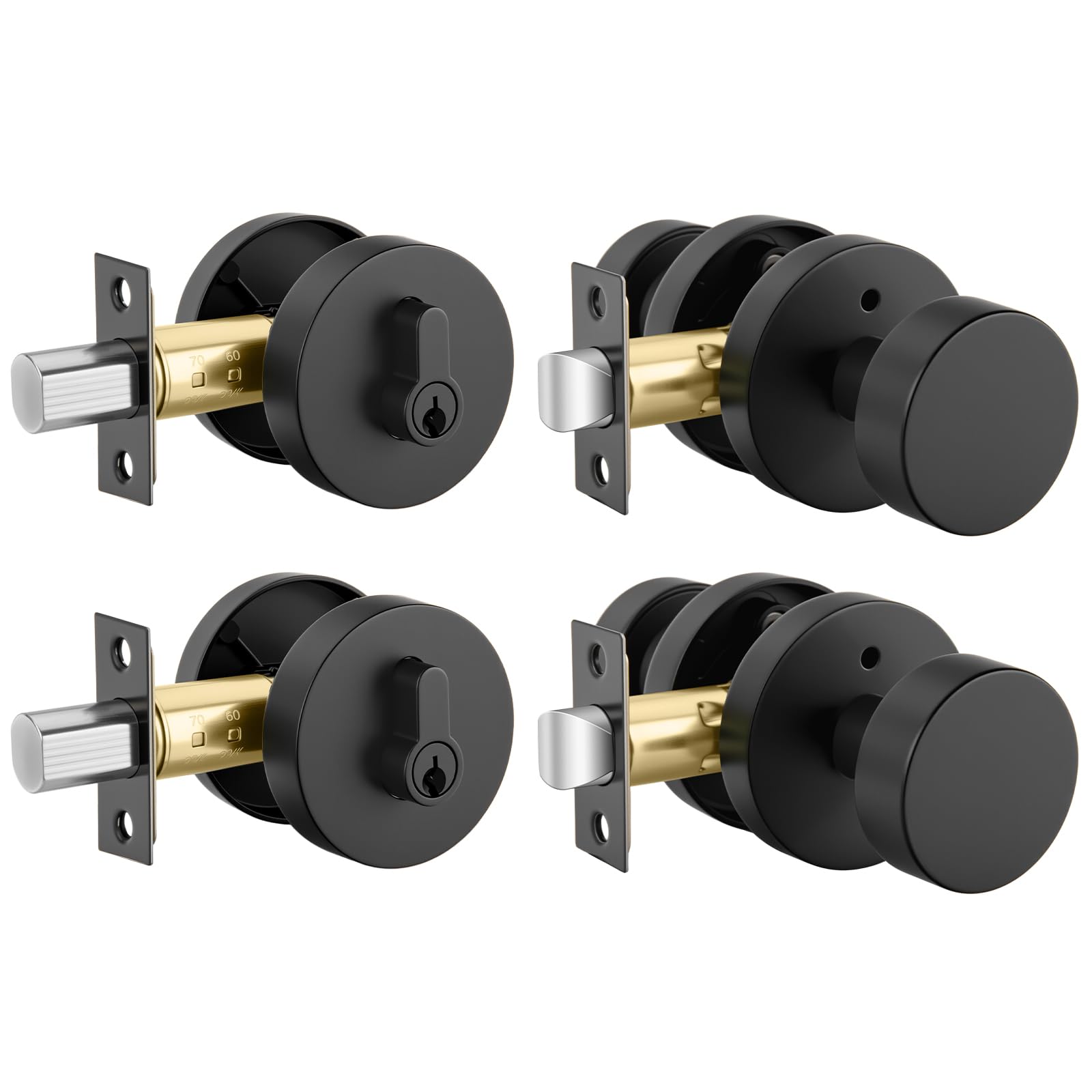 Goldenwarm Black Door Knobs with Deadbolt, Zinc Alloy Exterior Front Door Knobs and Single Cylinder Deadbolt, Matte Black Front Door Locks Set (2 Pack)
