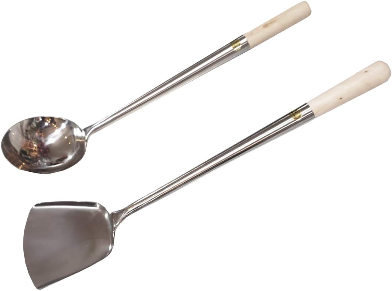 Commercial Grade Wok Shovel & Ladle Set, Wood Handle (#2 (18"L))