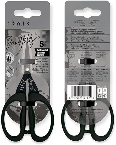 Miniatura 2 de Tim Holtz Tijeras para zurdos, mini tijeras de 5 pulgadas con hoja micro dentada, herramienta de artesanía zurda para cortar papel, tela y costura,