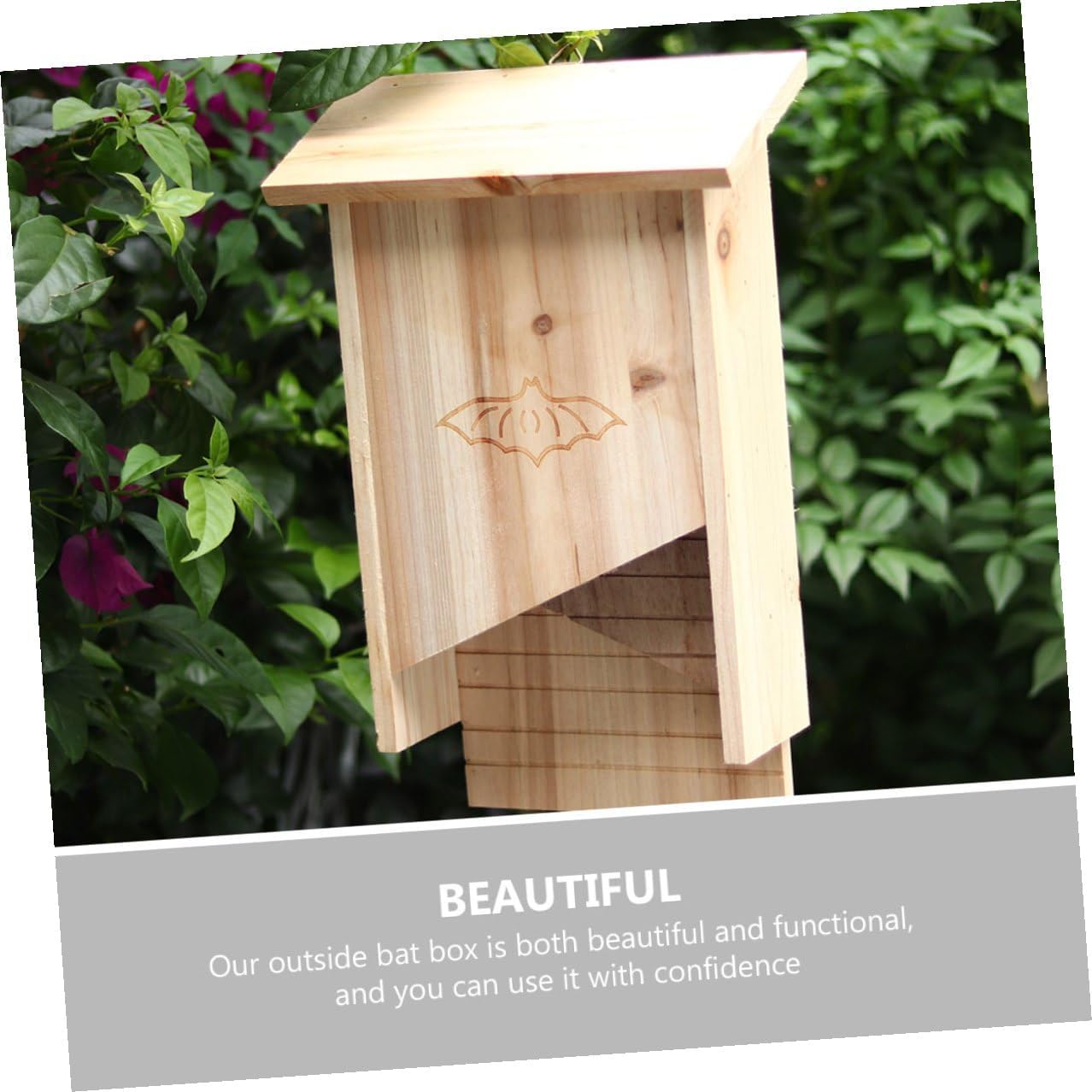 jojofuny Wooden Bat House Outdoor Backyard Bat Box Weather-Resistant Solid Wood Pet Shelter for Courtyard Garden Wildlife Habitat