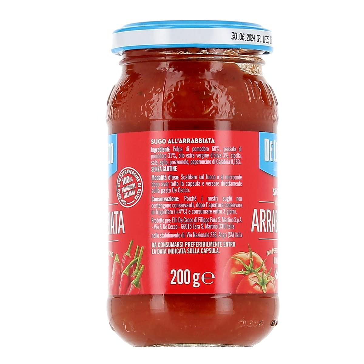 12x De Cecco Sugo all'Arrabbiata con Peperoncino di Calabria Sauce mit Kalabrische Chili 100% italienische Tomaten 200g