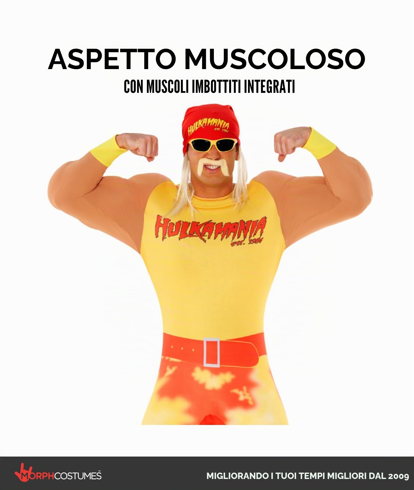 Morph Hulk Hogan Costume Adulto, Costume Hulk Hogan Adulto, Costume Wrestling Uomo, Costumi WWE