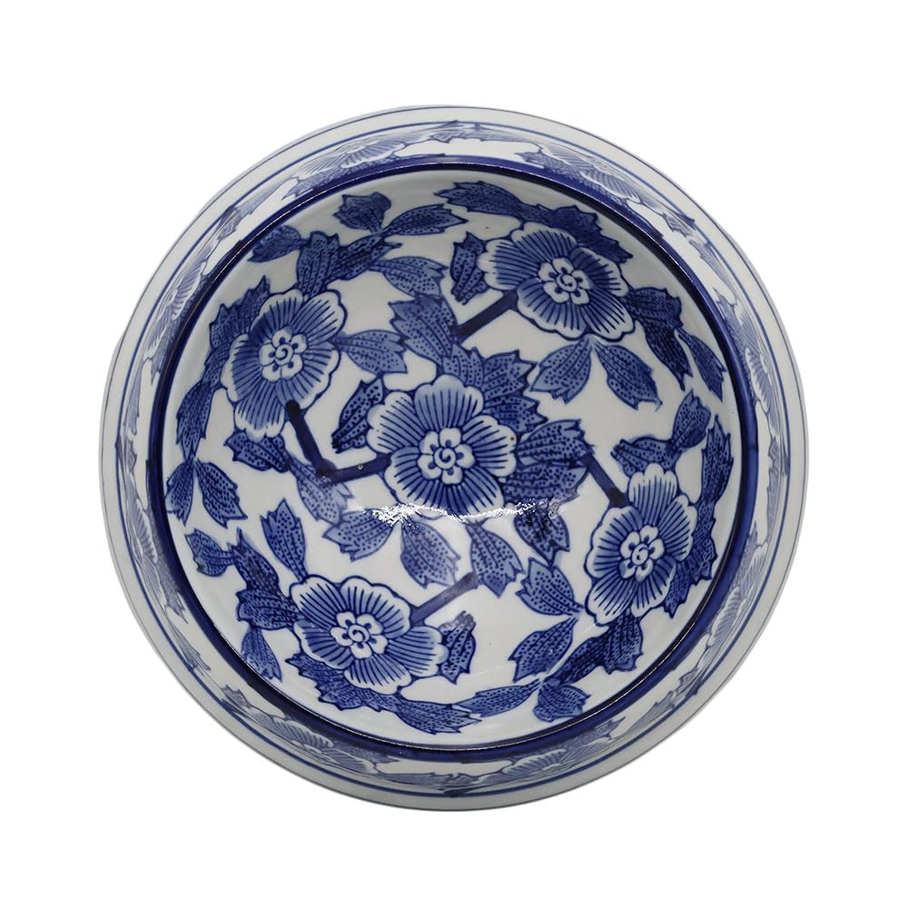 Aimusego Napf für Haustiere, Keramik, robust, rutschfest, Chinoiserie, für große Welpen, Katzen, Retriever, mittelgroße Hunde, 22,9 cm, Blau und Weiß