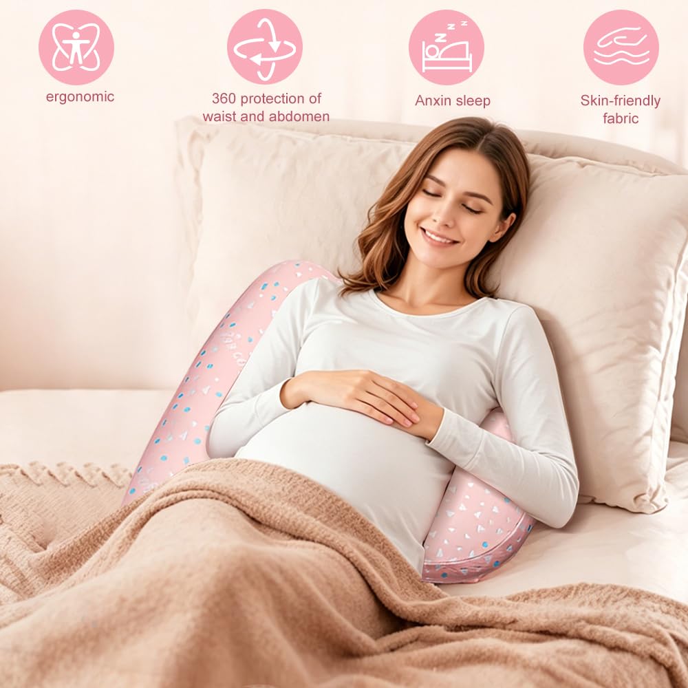 Almohada de embarazo ajustable, almohada de embarazo para dormir, almohada de espuma viscoelástica para embarazadas para abdomen, espalda, almohada corporal ajustable y portátil para dormir de