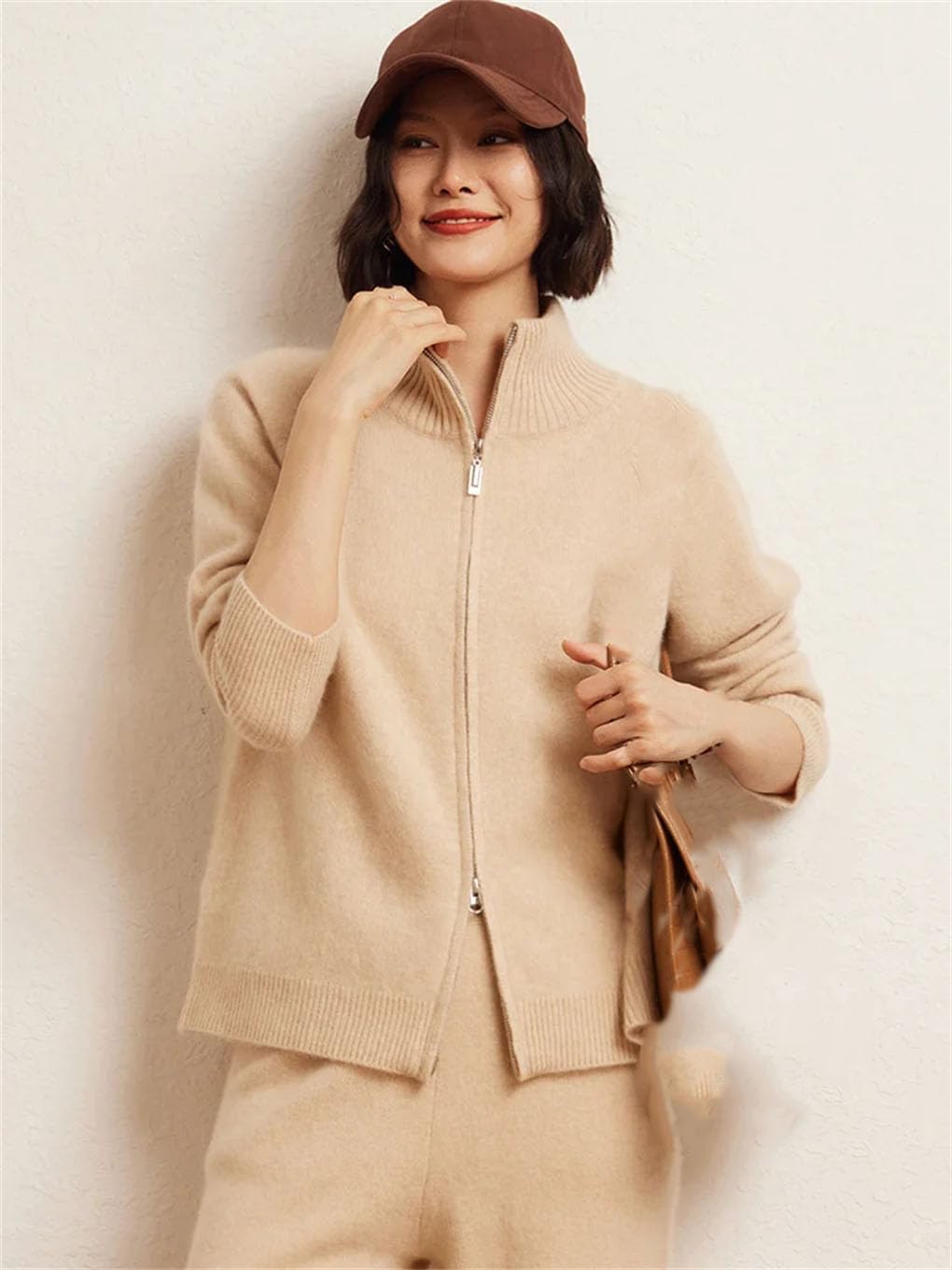 Chic Thick Women's Grace Sweater，Zipper Cardigan Mock Neck Raglan Sleeve Coat Tops
