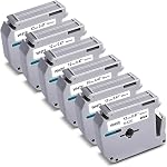 6-Pack Compatible pour Frère M-K231s Touche blanche P M 12mm Ruban d'étiquette 1/2" MK231 M231 M-K231 MK-231 12mm 0.47" Noir sur ruban blanc pour PT-M95 PT-90 PT-65 PT-80 PT-85 PT-70 Recharges de fabricant d'étiquettes