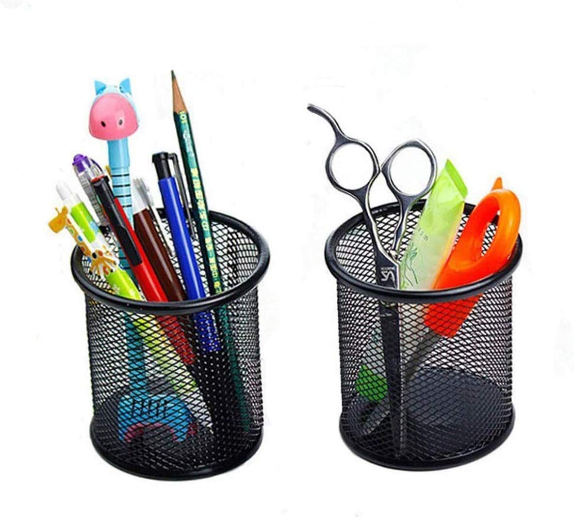 Black Round Mesh Pen Stand | Pencil Holder | Pen Cups for Desk, Stationary Storage Stand, Makeup Brush Holders, Pen, Pencil Holder for Office Home and Study Table-2pcs-image-25