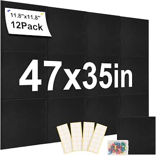 Large Cork Board for Wall 47" x 35", 12 Pack Felt Wall Tiles with Safe Removable Adhesive Tabs, Cork Boards Bulletin Board for Home Office Essentials Pin Board Tack Board Felt Board