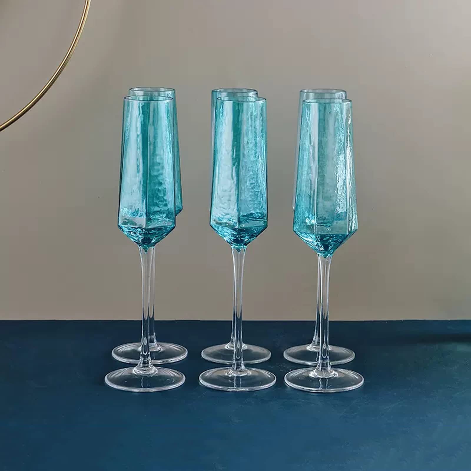 Copas de lujo para espumosos en cristal refinado SISWIM flautas azules de 200ml para hostelería