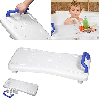 LARS360 Tabla de bañera con asiento para personas mayores, adultos, ajustable, tabla para sentarse, para bañera, silla para baño, máx. 150 kg, con mango azul, color blanco