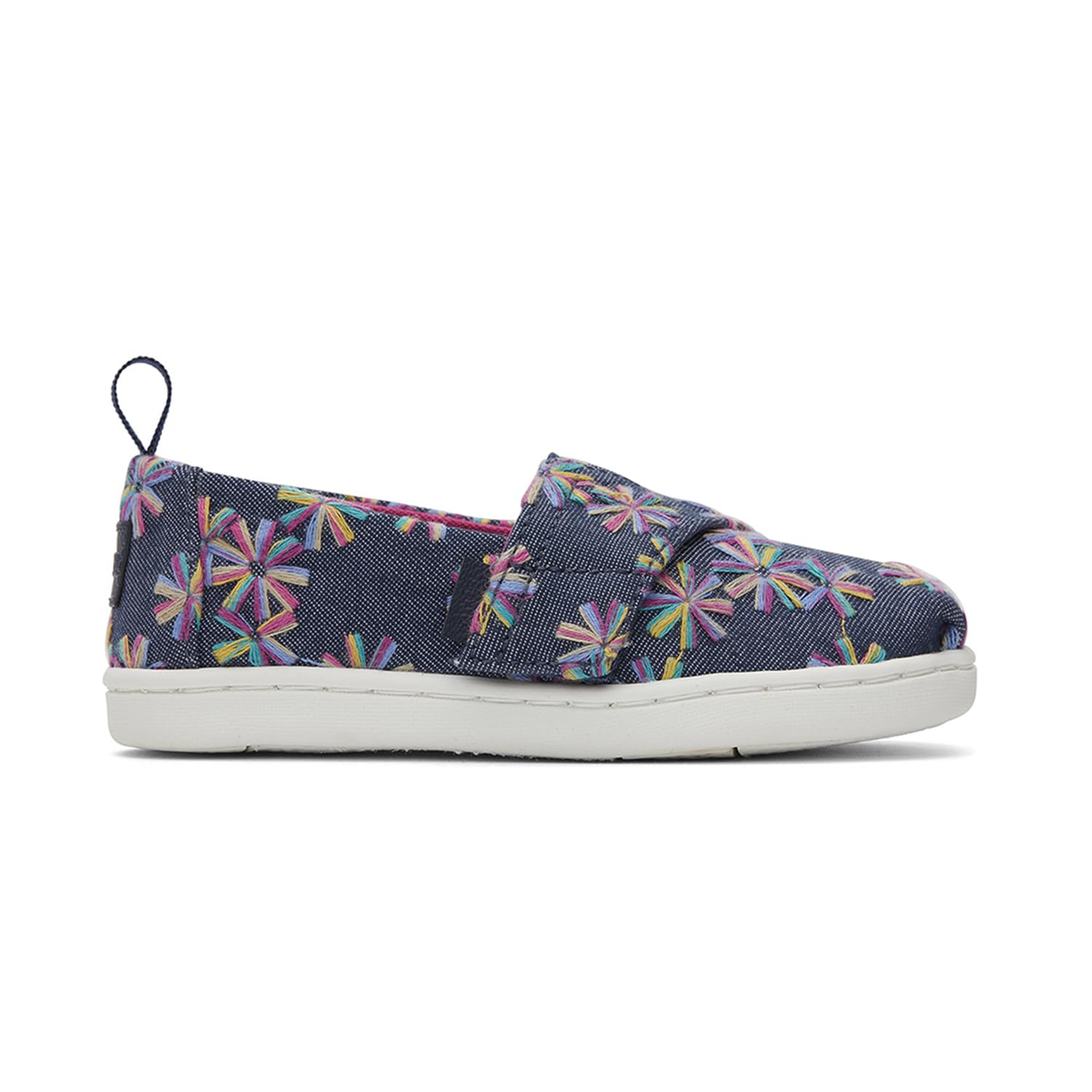 TOMS Tiny Girl's Classic Alpargata Loafer Flat, Navy Embroidered Flora, 3 UK
