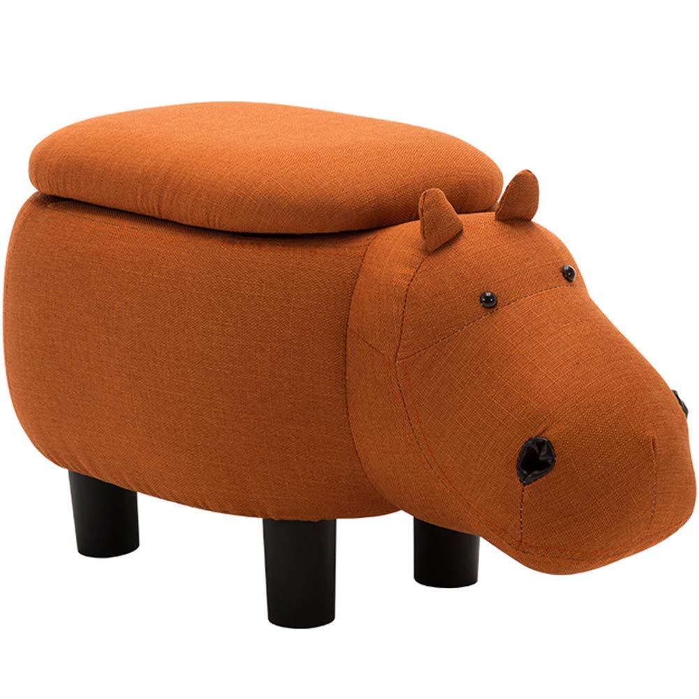 Animal Ottoman Storage Footrest Stool,Padded Cushion Pouffe Stool Rest Seat Sofa Chair with Storage Chest Toy 4 Wooden Legs for Kids Adults,Animal Hippo,Orange
