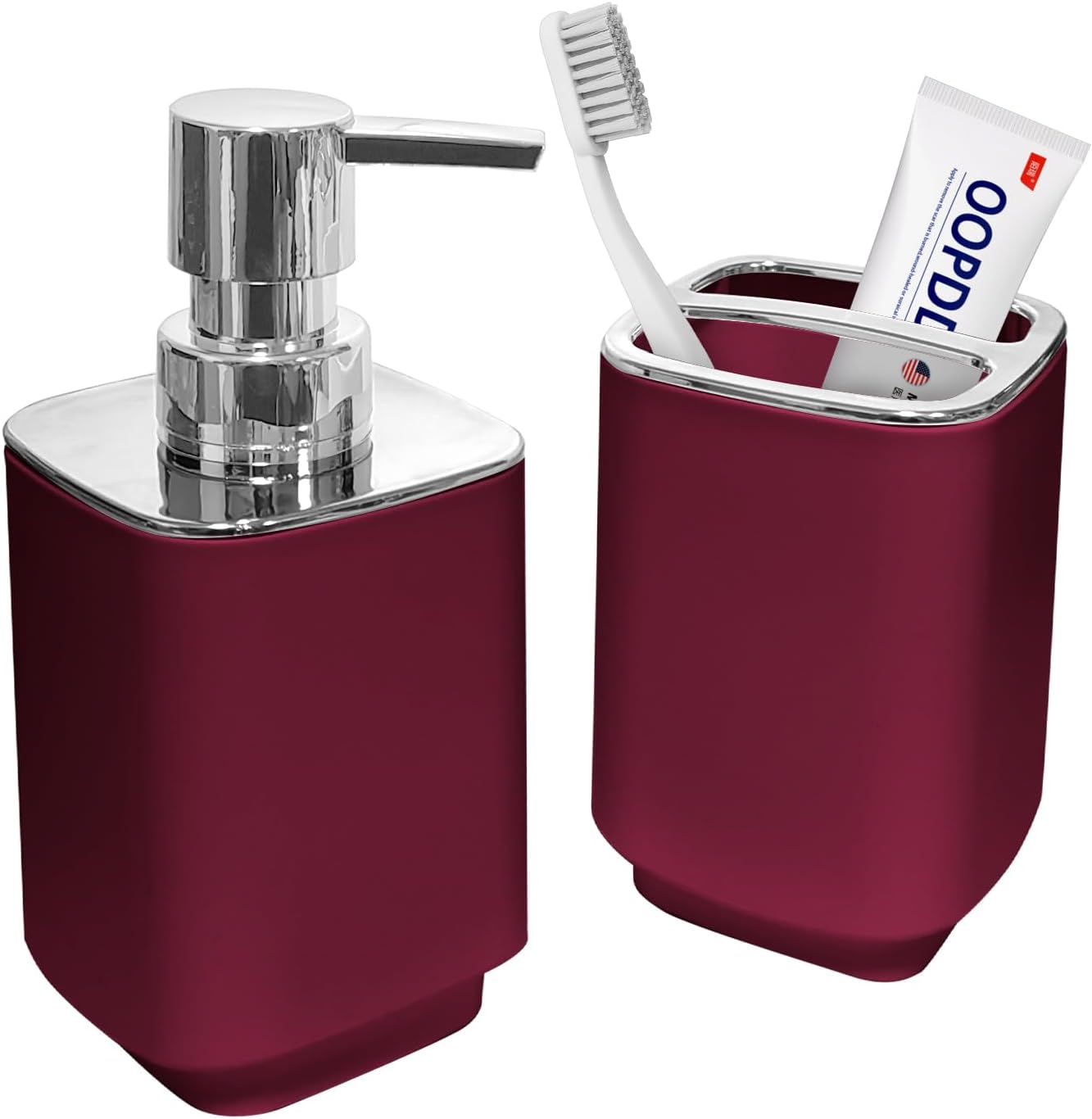 4Pack Bathroom Accessories Set, Bohemian Bathroom Sink Set, Contain Soap Dispenser, Toothbrush Holder, Soap Dish & Mouthwash Cup,Square soap and Toothbrush Holder Set