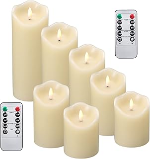 Flameless Candles Battery Operated LED Candles Set of 7 (D3 x H4 4" 5" 5" 6" 7" 8") Ivory Real Wax Pillar with 10-Key Remote Control and Cycling 24 Hours Timer