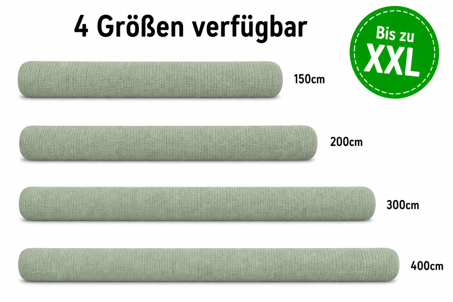 Seitenschläferkissen aus 100% Baumwolle – Body Pillow Bettrolle Nackenrolle (Eukalyptus, 400 cm)